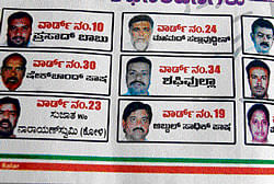 The pamphlets printed by the Karnataka Pradesh Youth Congress in Kolar recently carried the pictures of the husbands  instead of the wives, who won from wards 23 and 32. dh photo