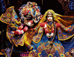 decked up Lord Krishna & Radha, dressed in one of the poshaks.