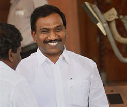 DMK MP A Raja at Parliament house in New Delhi on Tuesday during the ongoing Budget session. PTI Photo