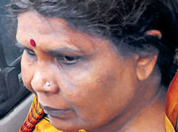 Jayalakshmi Devi comes out of the Lokayukta Court on Tuesday. DH Photo