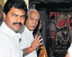 Former chief minister B&#8200;S&#8200;Yeddyurappa and his son  B&#8200;Y&#8200;Raghavendra are among leaders seeking divine  interventions frequently. DH photo