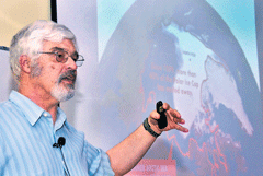 Professor at University of Montana, Steven Running ,delivers the fifth Jeremy Grantham  lecture on climate change, at IISc on Wednesday. DH Photo