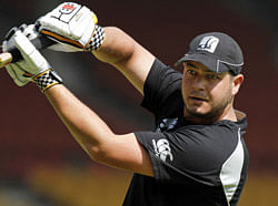 In this March 3, 2011 file photo, New Zealand's Jesse Ryder bats at a practice session for the Cricket World Cup in Ahmadabad, India. Ryder is in a critical condition in Christchurch Hospital after suffering severe head injuries in a late night assault outside a bar. Radio New Zealand reported Wednesday, March 28, 2013 that Ryder was in a coma in the intensive care unit with a fractured skull, punctured lung and internal bleeding. (AP Photo