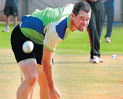 Daniel Christian trains at RCB nets on Friday. DH photo