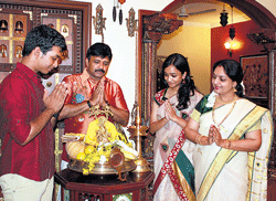 Devoted: Pranav, Shaji, Priyanka and Lakshmi Pillai in front of the Vishukani.