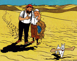 Adventure calling Tintin with Captain Haddock and his dog Snowy.