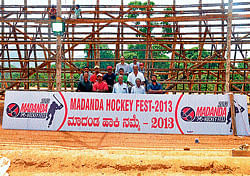 Kodava Okkuta Cultural and Sports Complex is getting ready to host hockey utsav at Balugodu near Virajpet. DH&#8200;Photos