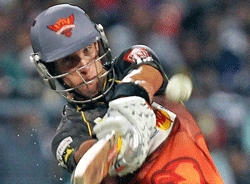 Sunrisers Hyderabad batsman Cameron White plays a shot during the IPL 6 match against KKR in Kolkata on Sunday. PTI Photo