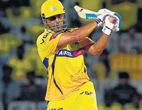 Blazing knock: Chennai Super Kings MS Dhoni smacks one to the boundary during his  unbeaten knock of 67 against Sunrisers Hyderabad on Thursday. PTI photo