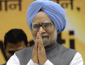 Prime Minister Manmohan Singh looks on during The National Conference of Panchayati Raj Day in New Delhi on April 24, 2013. Singh inaugurated the two-day conference of Panchayati Raj in the Indian capital. AFP