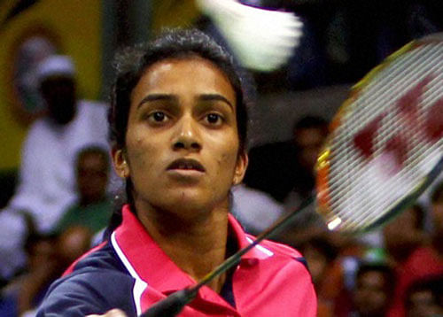 Sindhu in action against Thailand's Ratchanok Intanon during their Semifinal match. PTI