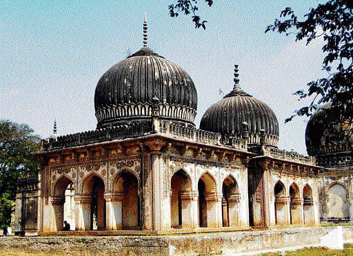 Majestic: Twin tombs of the Hakims (physicians) of the seventh Qutb Shahi king, built in mid-1600s. PHOTO BY AUTHOR.