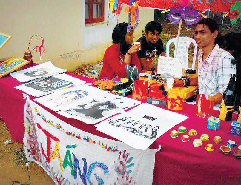Colourful Posters and accessories displayed at the stalls.