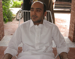Ali Haider Gilani, a son of a former Pakistani prime minister Yousuf Raza Gilani, contesting for a provincial assembly seat, attends a meeting at a house prior to his abduction by gunmen during his election campaign in Multan on May 9, 2013. Gunmen on May 9 kidnapped Ali canvassing for votes on the final day of campaigning for landmark elections, which have been marred by bloody attacks. The family of Yousuf Raza Gilani is one of the most powerful in the central town of Multan and a key clan in the Pakistan People's Party (PPP), whose campaign for re-election has been dramatically curtailed by Taliban threats. AFP PHOTO