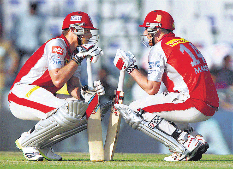 Hoping to strike: Kings XI Punjab's Shaun Marsh (right) and David Miller will need to come good against Sunrisers. PTI.