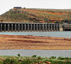 almost gone: The water level is fast depleting and may soon hit dead storage level in the Almatti reservoir. dh photo