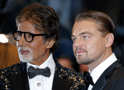 Cast members Leonardo DiCaprio and Amitabh Bachchan pose as they arrive for the screening of the film 'The Great Gatsby' and for the opening ceremony of the 66th Cannes Film Festival  Reuters
