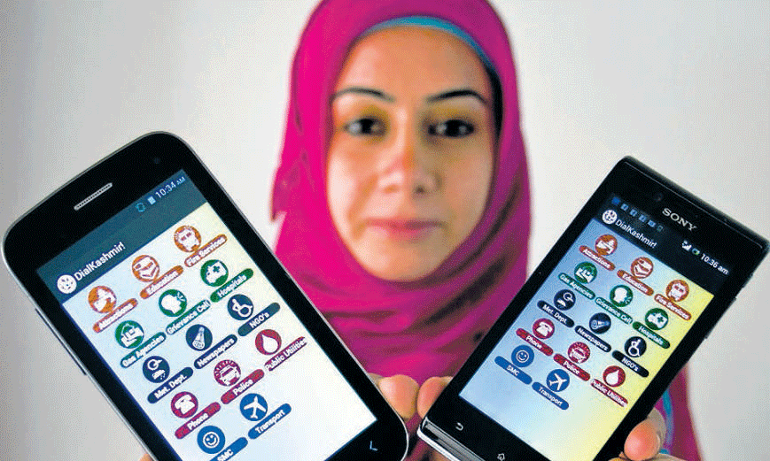 Mehvish Mushtaq, 23, is the first Kashmiri woman to develop an android application that provides users detailed information like addresses, phone numbers and email ids of various essential services and government departments in Kashmir.