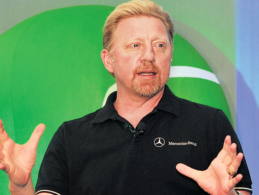 My view is: Boris Becker speaks to the media in Bangalore on Friday. Dh photo