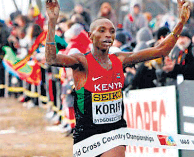 Korir winning the World Cross Country title in March.