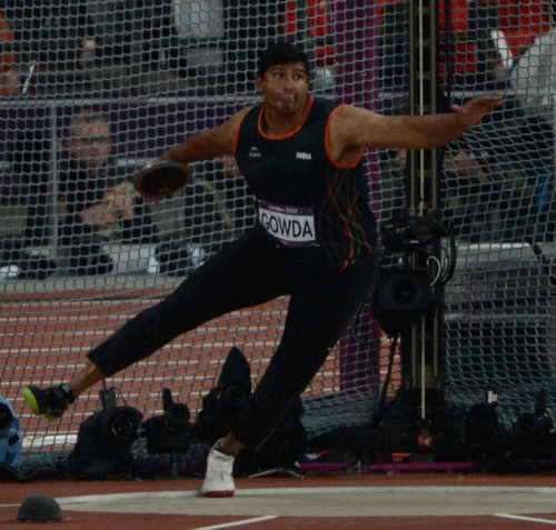Vikas Gowda in action in the discus final.