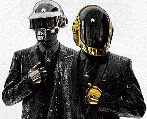 Creative twosome (Clockwise) Members of the band, Daft Punk (PHOTO BY CHAD BATKA/NYT); The French duo during a performance; the cover of their latest album.