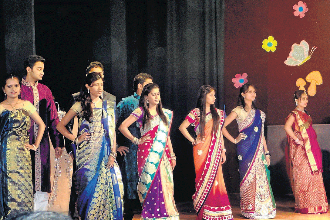 Colourful affair : Students at the fashion show.