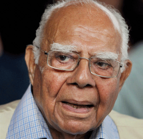 Eminent advocate and Rajya Sabha Ram Jethmalani who was expelled on Tuesday from primary membership of BJP for 6 years for making anti-party remarks. PTI Photo