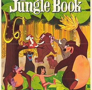Theatrical release poster of The Jungle Book movie (1967) inspired by Rudyard Kipling's Jungle Book. Wiki
