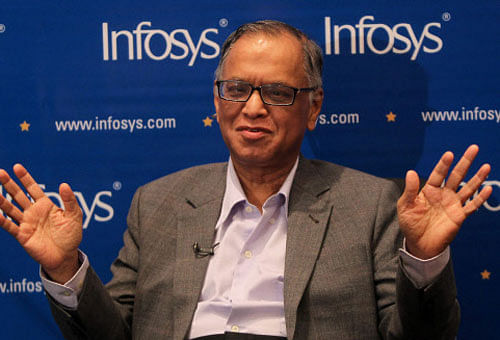N R Narayan Murthy, newly appointed Chairman of Infosys Technologies speaks during a press conference at the company's headquarter in Bengaluru on Saturday. PTI Photo