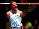 super show Qatar's Mutaz Essa Barshim exults after setting a new Asian high jump record in the Prefontaine meet.