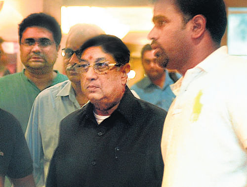 BCCI chief N Srinivasan arrives for the working committee meeting on Sunday.