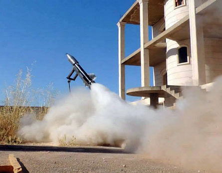 This citizen journalism image provided by Edlib News Network, ENN, which has been authenticated based on its contents and other AP reporting, shows a locally made rocket being fired by Syrian rebels, in Idlib province, northern Syria, Tuesday, June 4, 2013. The Syrian government has denied it is facing a popular uprising since the revolt against Assad's rule erupted in March 2011, saying that the army is fighting foreign-backed terrorists who want to destroy the country. AP Photo