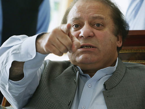 File image: Nawaz Sharif, the leader of Pakistan Muslim League - Nawaz (PML-N) points as he speaks to foreign reporters at his residence in Lahore May 13, 2013. Sharif, who is poised for victory after Pakistan's May 11 election, said he had spoken at length with Prime Minister Manmohan Singh of rival India and would work to ease mistrust. REUTERS