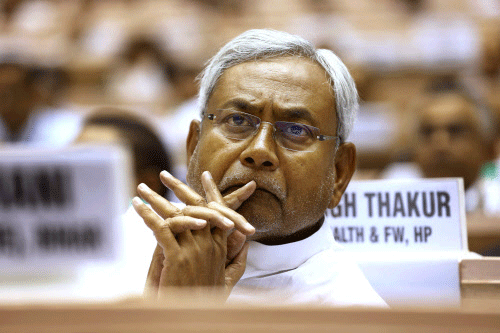 Bihar Chief Minister Nitish Kumar, listens to a speaker during a conference of the chief ministers of various Indian states on Internal Security in New Delhi. AP photo