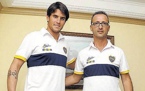 geared up: Francisco Morea (left), Boca Juniors Football&#8200;Schools Manager, and David Monedero, Boca's National  Technical Director, after a press meet. dh photo