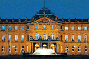 Majestic: The Stuttgart Palace looks resplendent at night.