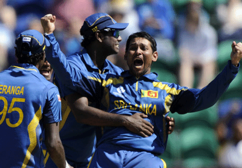 Sri Lanka's Dilshan celebrates after the dismissal of New Zealand's Franklin during the ICC Champions Trophy group A cricket match at the Cardiff Wales Stadium reuters Image