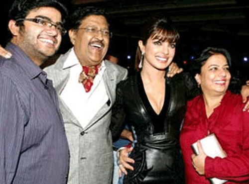 Priyanka Chopra with parents,  Madhu and Ashok Chopra and brother Sidharth Chopra (L) during the launch of her song. (PTI File Photo)