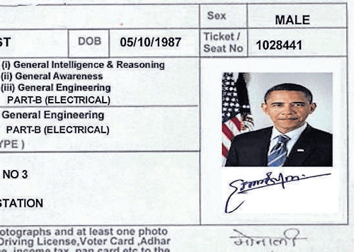 An SSC examination admission card carrying a picture of US President Barack Obama was sent to a villager Lalu Ram Meena in Dausa, Rajasthan. PTI