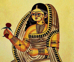 Aesthetic Paintings from Kalighat Recreated - II depict the folk and tribal art of Kolkata.