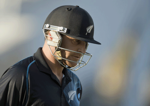 New Zealand's captain Brendon McCullum walks off the field of play after losing his wicket off the bowling of England's James Tredwell , not pictured, during the third one-day international cricket match between England and New Zealand at Trent Bridge cricket ground in Nottingham, England, Wednesday, June 5, 2013. The game is the final match of a three match one-day series. AP photo