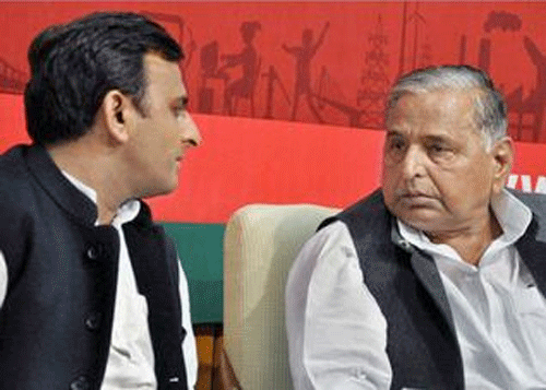 party chief Mulayam Singh Yadav and Uttar Pradesh Chief Minister Akhilesh Yadav PTI Photo