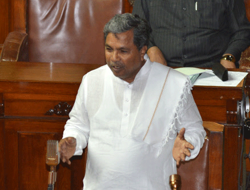 Chief Minister Siddaramaiah speaking during a Legislative Assembly Session at Vidhana Soudha in Bangalore on Wednesday. DH photo