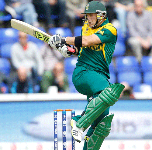 South Africa's Colin Ingram plays a shot off the bowling of West Indies' Tino Best during an ICC Champions Trophy cricket match between West Indies and South Africa at the Cardiff Wales Stadium in Cardiff, Friday, June 14, 2013. (AP Photo)