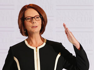 Australian Prime Minister Gillard speaks at the National Press Club in Canberra. Reuters