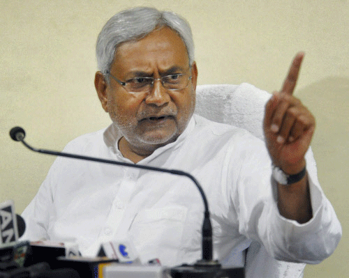 Bihar Chief Minister Nitish Kumar addressing a press conference in Patna on Monday. PTI Photo