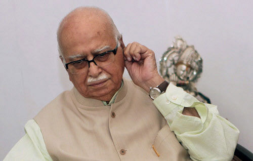 Senior BJP leader L K Advani during a meeting with Bangladeshi High Commissioner to India, Ahmad Tariq Karim at his residence in New Delhi on Friday. PTI Photo