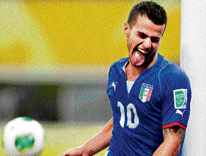 super sub: Italy's Sebastian Giovinco exults after scoring the winner against Japan in the Confederations Cup. AFP