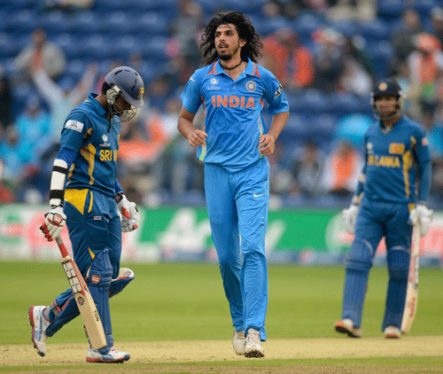 Indian pacer Ishant Sharma is jubilant after dismissing Sri Lanka's Lahiru  Thirimanne in the Champions Trophy semifinals at Cardiff on Thursday. Reuters